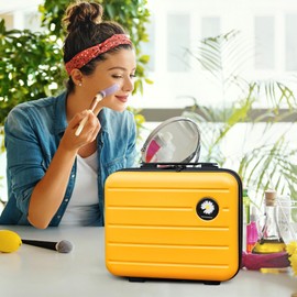 HAHONIA - Estuche para cosméticos de gran capacidad de 16 pulgadas con cierre y asa, estuche de viaje de maquillaje para mujeres y niñas, Amarillo