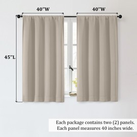 OWENIE Sally Stone Short Blackout Curtains for Bedroom Living Room 45 Inch Length 2 Panels Set, Solid Energy Saving Insulated Bathroom Window Treatment Curtains Blackout Drapes, W40 x L45, Stone