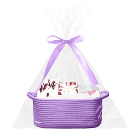 Poschnor Baby Gift Basket with Gift Bags and Ribbons, Empty Cotton Basket, Toy Storage for Baby and Pet, 12X 8 X 5 inch, Purple.