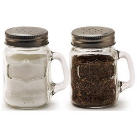 Circleware Glass Mini Mason Jar Mug Salt and Pepper Shakers with Handles & Metal Lids, Kitchen Glassware Preserving Containers, Perfect Himalayan Seasoning Spices, 2-Piece Set, 5 oz, Yorkshire