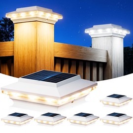 KOOPER 4x4 Solar Post Cap Lights Outdoor, 6 Pack Brighter Fence Post Solar Lights with 3X Bigger Solar Panel, 2 Modes Deck Fence Post Lights Solar Powered Waterproof Fits 4x4 3.5x3.5 Vinyl Wooden Post