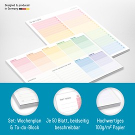 paper&you® Set of 2 A5 To-Do Lists Pad & Weekly Planner [Rainbow] | 2 x 50 Pages - Includes Space for Notes on Front and Back