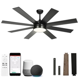 YITAHOME 60 Inch Black Gold Ceiling Fan with Lights and Remote,8 Blades,App Control, Modern Smart Ceiling Fan Compatible with Alexa for Indoor Outdoor, Reversible Quiet Motor, Memory Function