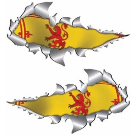 Large size Rampant Lion Scotland Flag Metal Rip Open Sticker
