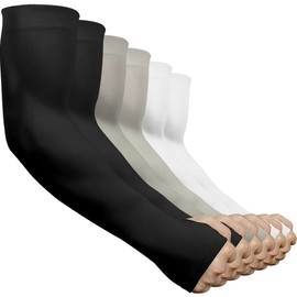 beister - Mangas de enfriamiento con protección UV, para el brazo para el verano, para mujeres y hombres, protección solar, para el pulgar, 6 pares (2 negros/2 blancos/gris/2), Talla única