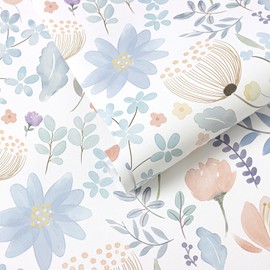 Yasinet Floral Peel and Stick Wallpaper Blue/Pink Floral Wallpaper Boho Colorful Contact Paper for Girl Bedroom Bathroom Cabinets Warterproof Removable Flower Wall Paper Vinyl 17.3"x78.7"