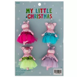 Christmas Mini Ballerina Hippo & Pig Ornaments - 4 Count