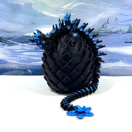 3D Printed Dragon with Dragon Egg, 12" Articulated Black and Blue Cherry Blossom Dragon, Home Decor Executive Desk Toys,Fidget Toys for Autism- ADHD D080-BE