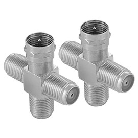 Poppstar 2 x Satellite TV Coax Splitter Cross Piece (3 x F Female to 1 x F-Male) Antenna Splitter Adapter for Coaxial Cable, Antenna Cable, Silver