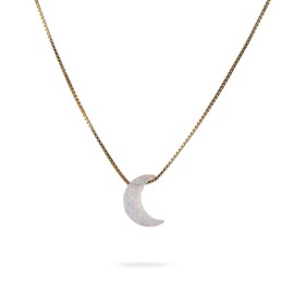 White Opal Moon Necklace Crescent Moon Choker Jewelry 14K Gold Filled dainty Box chain Length 16+2 Inches extender Gift for Girl Women