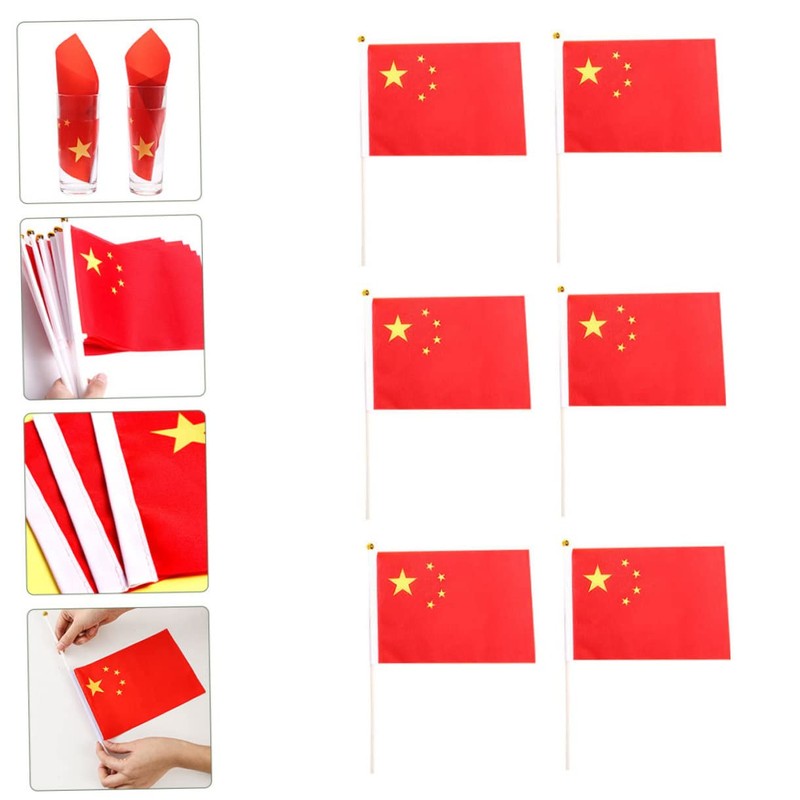 IWOWHERO 50Pcs Handheld China Flags Durable Five Star National Flags
