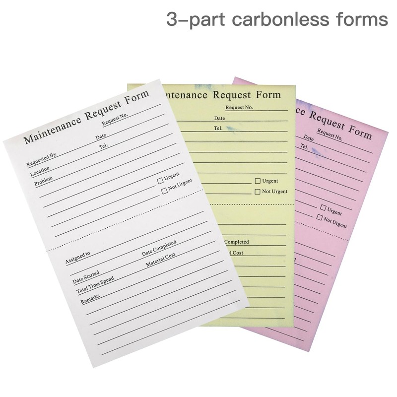 2 Packs Maintenance Request Forms,100 Sets 3 Part Carbonless Repair
