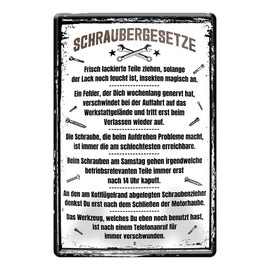 Tin Sign with German Text "Schraubergesetzze" - Metal Sign Workshop Accessories Decoration - Retro Decorative Sign Garage Warehouse Car Motorcycle Car Tuning Auto Workshop - Gift Car Mechanic