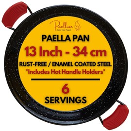 13 Inch Paella Pan 5 Servings - Enamelled No Rust Easy to Clean Steel Pan Propane - Gas Burners for Cooking - Indoor & Outdoor Cooking Skillet - Cacerola Paellera Sarten