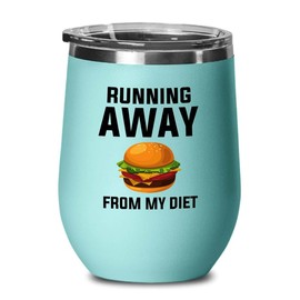 Dietetics Teal Edition Wine Tumbler 12oz - Running away - Registered Dietitian Nutritionist Foodies Vegan Vegetables Dietician Vegeterian Consultant