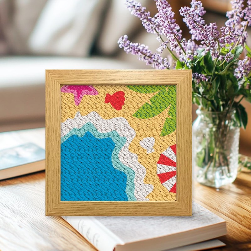 ORIGACH 2 Set Embroidery Punch Needle Kit with Frame, Summer