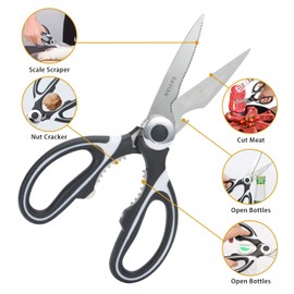 Ravian Kitchen Scissor Heavy Duty Shears with PP Cover Multifunctional Dishwasher Safe Stainless- Steel Sharp Scissor for Poultry, Fish, Meat, Vegetables, Herbs, BBQ, Flowers, Nuts