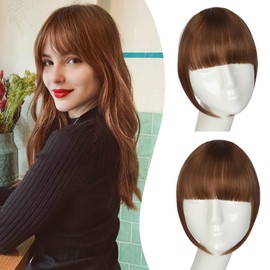Fanguilar Clip in Bangs-Fake Bangs Hair Clip Light Brown French Bangs Hair Clips on Bangs For Women Faux Bangs Fringe With Temples Hairpieces Curved For Daily Wear