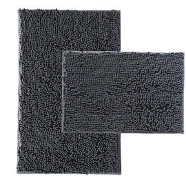 RUN HELIX Bath Mat Set, Soft Chenille Non-Slip Bath Mat, 50 x 80 cm Bath Mat, 40 x 60 cm, Absorbent Bathroom Rugs, Dark Grey