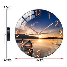 ALEENFOON Glass Wall Clock 12 Inch Silent Non Ticking Round Wall Clocks for Living Room Bedroom Hallway Office (sunset) (Sunset Blue)