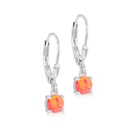 Tuscany Silver Women's Sterling Silver Rhodium Plated 5mm Synthetic Orange Round Opals Drop Earrings