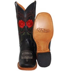 Women’s Leather Floral Embroidered Cowgirl Western Boot (10, Black)