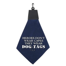 Tromic USA Heroes Don't Wear Capes They Wear Dog Tags Triangle Golf Towel with Pleather & Swivel Hook Father's Day Club Ball Tee Golfing Gift Birthday Variety Colors Towels Vinyl