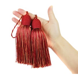 Fenghuangwu 2pcs Tassel Charms Polyester Key Tassels with Loop,DIY Handmade Craft Accessories of Home and Furniture Decoration (Mix red)