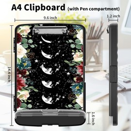 BEOTIWAD Clipboard with Storage High Capacity Plastic Nursing Clipboards with Pen Holder File Folder Storage Box Clipboard with Heavy Duty Clips for Teacher,Doctor,Offices-Moon Wild Floral
