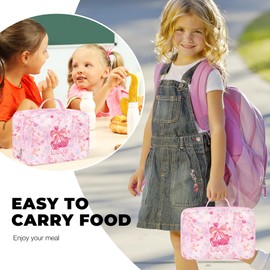 Clastyle Pink Insulated Kids Lunch Bag Large Thermal Cooler Bag for Girl Picnic School Lunch Box Tote,Bow Tie Butterfly