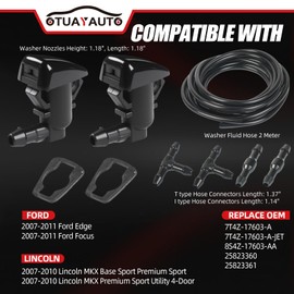 OTUAYAUTO Front Windshield Washer Nozzle Kit Replacement for 2007-2011 Ford Focus, Ford Edge, Lincoln MKX, Includes Washer Jets & Fluid Hose with Connector, OEM Replacements 7T4Z-17603-A 8S4Z-17603-AA