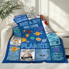 Just A Boy Who Loves Planets Blanket for Boys Kids, Solar System Blankets for Boys, Space Blanket for Kids, Space Gifts for Adults Kids, Space Throw Blanket Educational Home Decor 50''x 60''