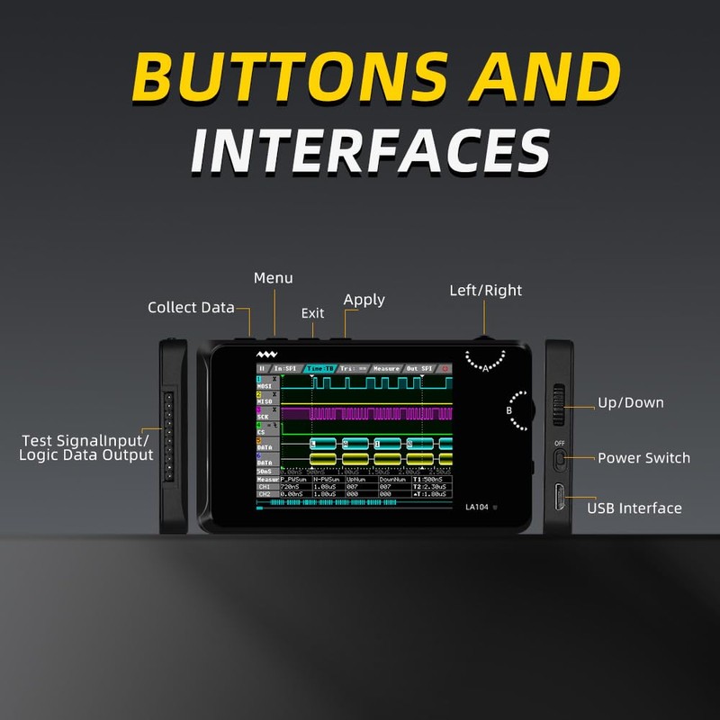 MINIWARE Pocket Logic Analyzer LA104, Portable Mini Size Handheld, Built-in