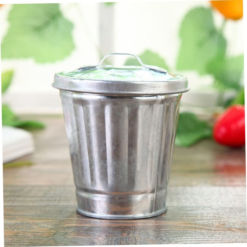 LABRIMP 4pcs Metal Trash Can with Lid Small Office Desk