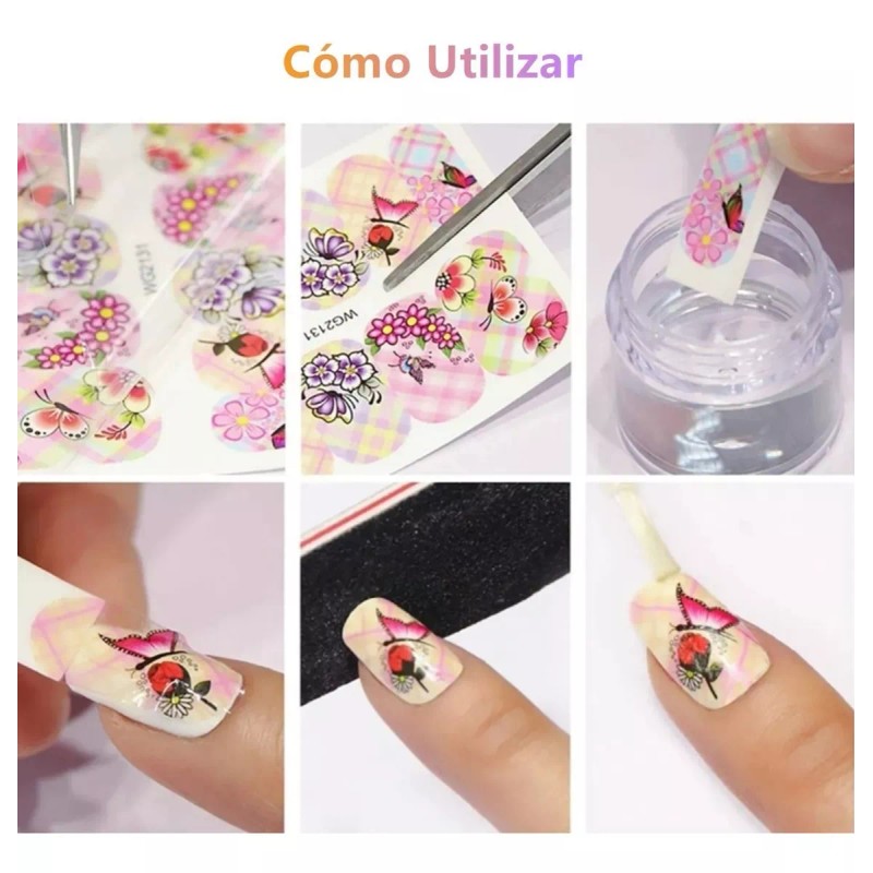 Gogox 30hojas Pegatinas Decoración Uñas Láser Dorado Plata Sticker