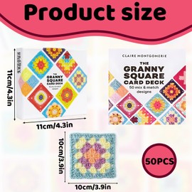 BbiuRer Granny Square Crochet Cards, 50 Cards with Crochet Letters and Photo, Includes Instruction Book and Colour Box, Ideal for Creative Crochet Projects and Gifts