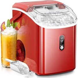 Kismile Nugget Ice Makers Countertop, Portable Sonic Ice Machine with Self-Cleaning/One-Click Operation for Home/Office(Red)
