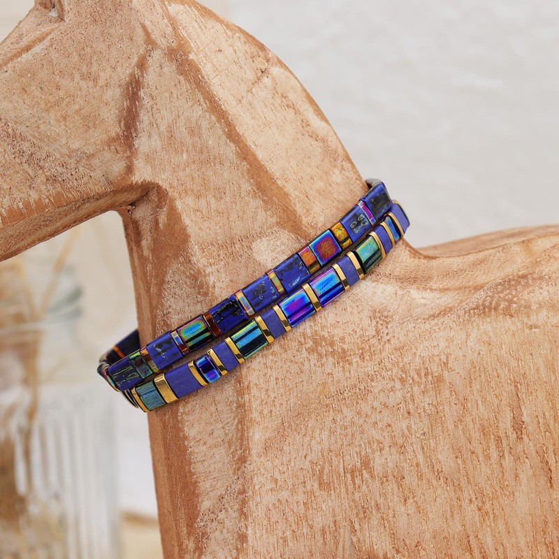 Sonateomber Tila Flat Beaded Stretch Bracelets for Women, Trendy Stackable