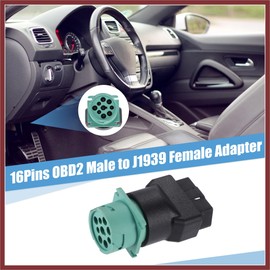 HEROFFIX 1 Pcs Type2 16Pin OBD Male to 9Pin J1939 Female Adapter Diagnostic Device Connector Converter Green Diagnostic Scanner Cable Adapter Replace Parts