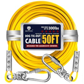 Tie Out Cable for Large Dog,Dog Runner for Yard, Dog Run Leash Heavy Duty Swivel Hooks Lead Holds Break Strength of 1000lbs, Steel Wire Dog Chain Dog Leash Cable for Yard (Yellow 50FT)