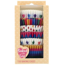 Baked with Love Rainbow Brights Cupcake Cases, 50mm Baking Cups, Mulitcoloured Stars, Stripes, Spot, Hearts, Greaseproof Paper Cases for Muffins and Cupcakes, Pack of 600, 86968