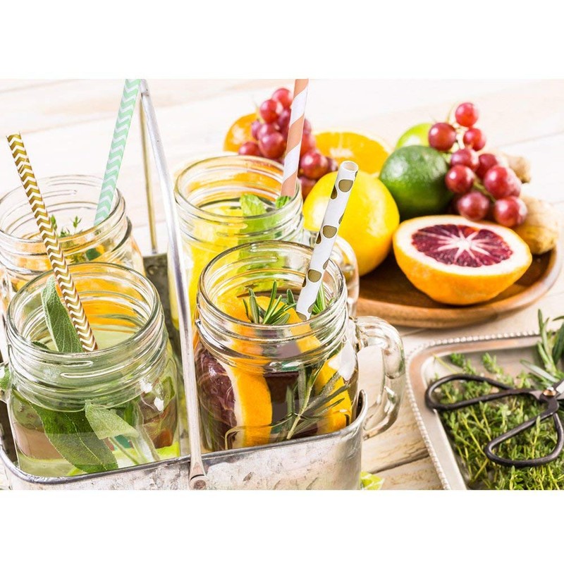 Shuiniba Biodegradable Striped Paper Straws,Paper Drinking Straws for Party, Events