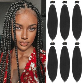 30 Inch Pre Stretched Braiding Hair，6 Packs Soft Yaki Texture EZ Braid for Box Braids Hot Water Setting Synthetic Fiber Hair Extensions（1B#）