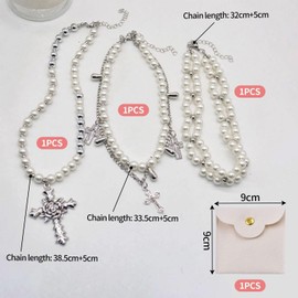 SIKAMARU 1 Beaded Necklace and 1 Jewelry Bag, Cross Pendant Necklace, Layering Necklace, Fashion Jewelry