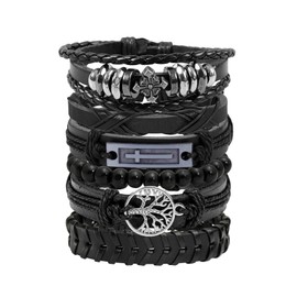 JJDreams 6PCS Punk Lederarmband Herren Wikinger Armband Schwarz Lederarmband Gothic Rock Armband Set