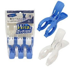 Towa Sangyo Neosul Double Spring Clothespins Wide Rod Pinch White/Blue Approx. 2.5 x 1.5 x 3.7 inches (6.4 x 3.9 x 9.5 cm), Pack of 6