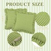 HunnmingRe 2 Pack Green White Striped Ruffle Throw Pillow Covers