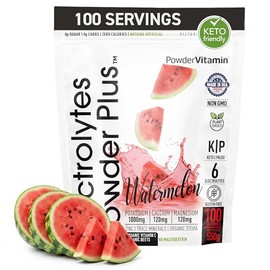 PowderVitamin Electrolitos en polvo Plus (100 porciones) Polvo de electrolitos de sanda Keto sin caloras, 0 azcar, sin maltodextrina                  
