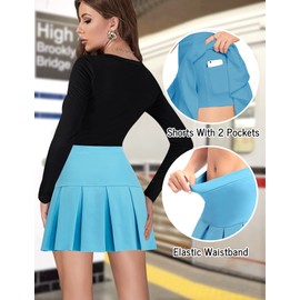 Faldas plisadas de cintura alta para mujer, falda de tenis con bolsillos cortos, lindas minifalda acampanada, #1 azul claro, S