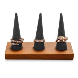 Woodten Solid Wood Jewelry Ring Stands Display Microfiber 3-Cone Jewelry Ring Display Stand Showcase(Grey)